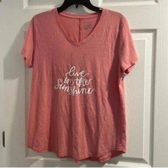 TekGear DryTek Pink V Neck Live in the Sunshine Graphic Athletic Athletic - Picture 1 of 7